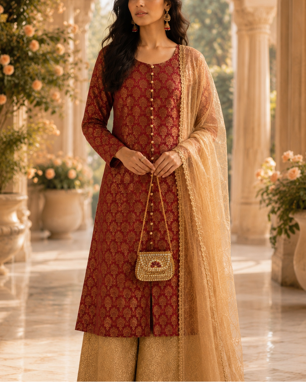Maroon Kundan Mini Bag